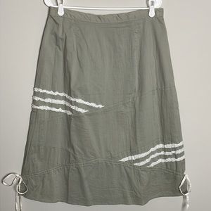 Tulip A-Line Straight Light Olive Skirt -White Ruffle design-Drawstring hem- L